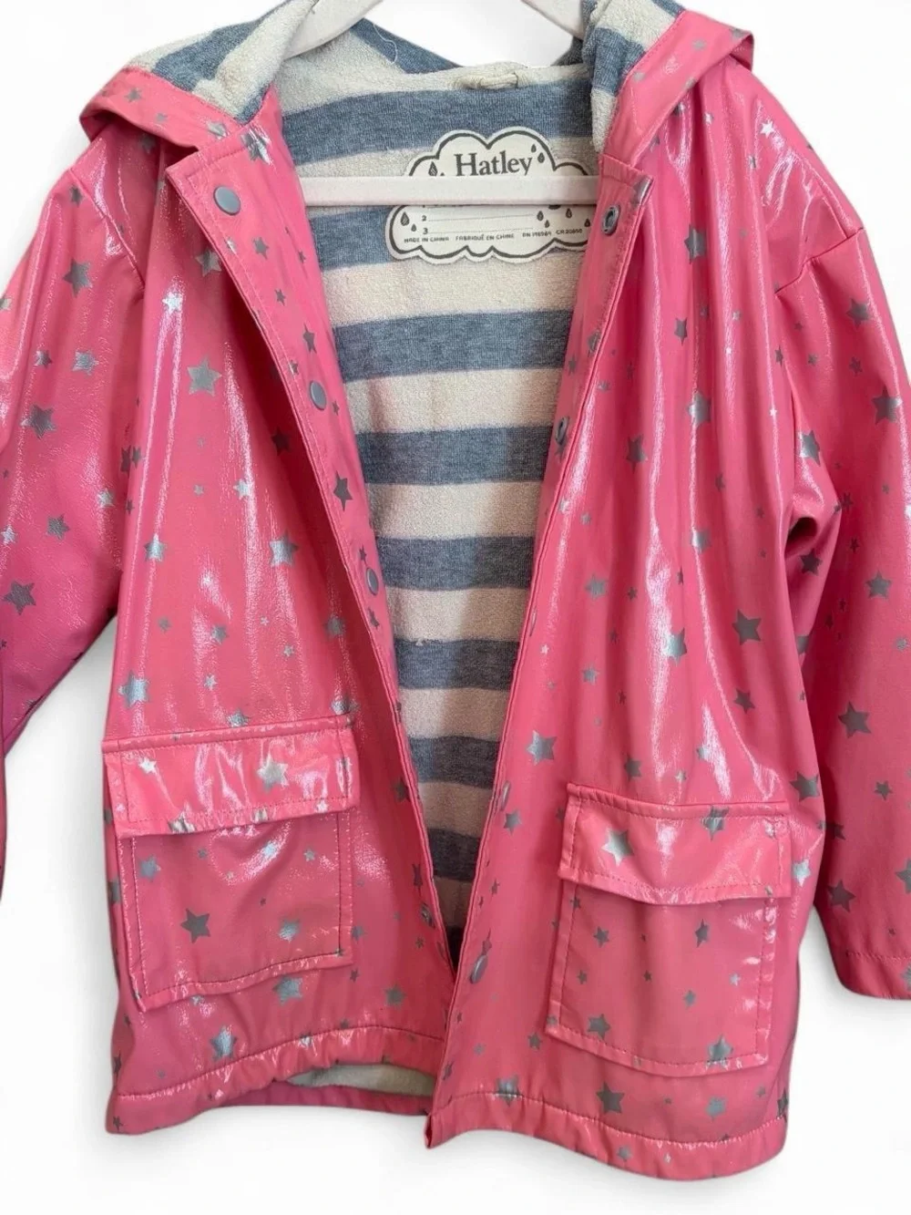 Hatley Metallic Pink Stars Raincoat Girls 5
